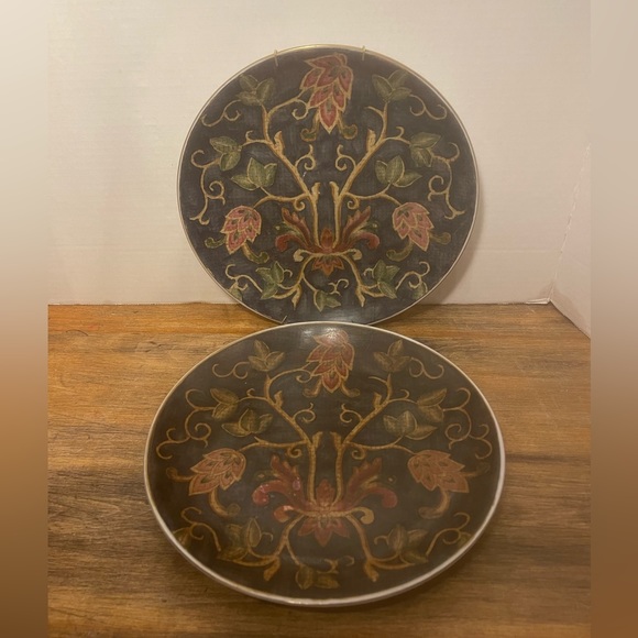 2 Vintage Oriental Accent Decorative Plates  Blue, Gold, Floral, 10" - Picture 1 of 4